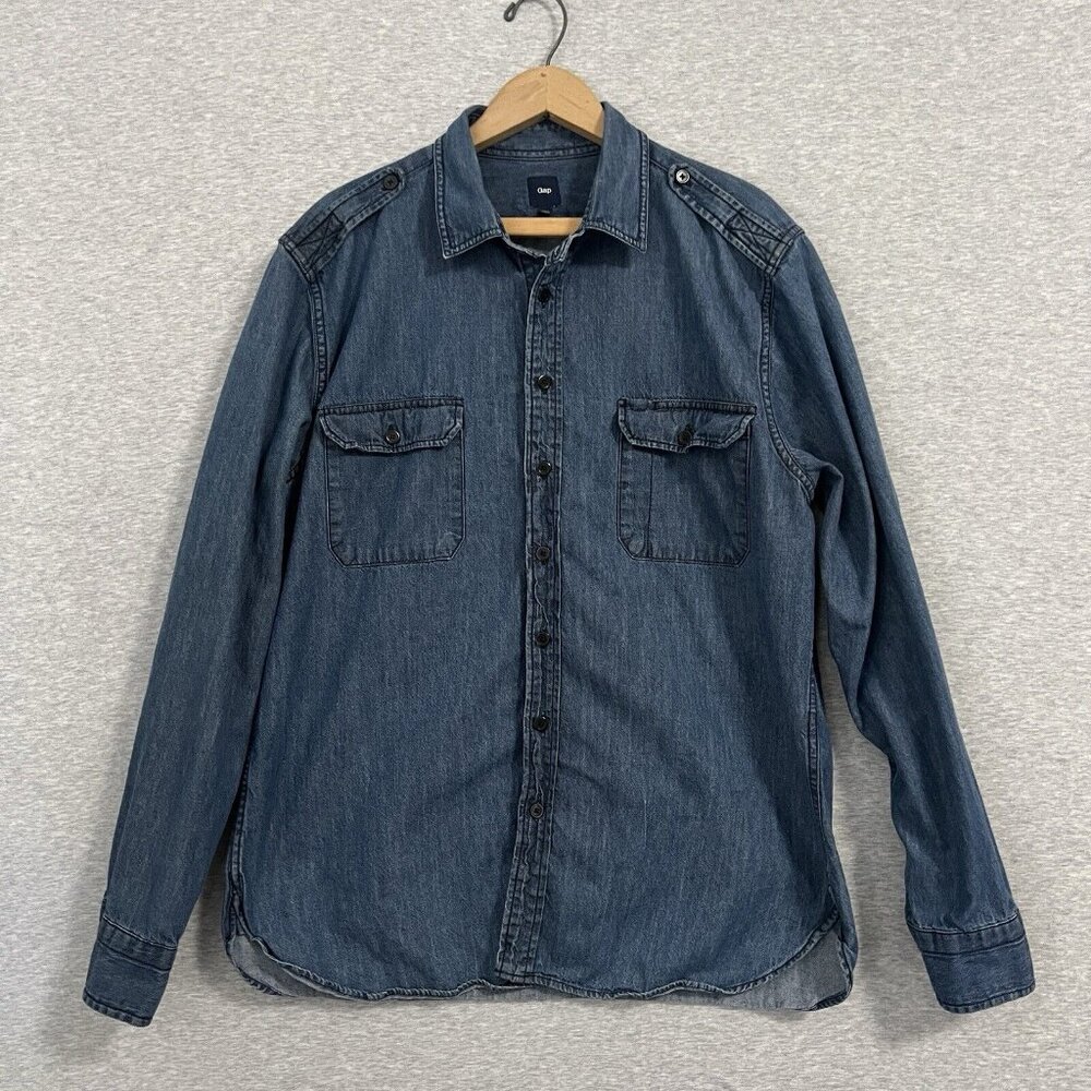 Gap Denim Shirt Mens Extra Large Blue Flap Pockets Work Gorp Western Retro‎ Y2K